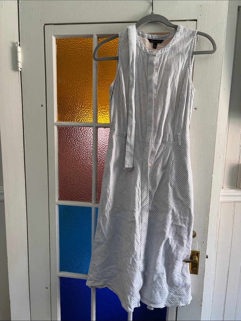 Banana Republic Blue and White Striped Sleeveless Midi Dress
